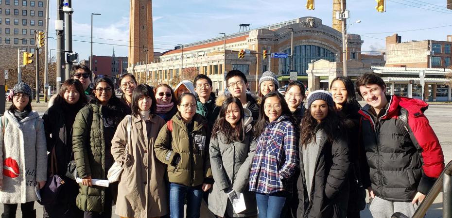 A group of CWRU students visit the West Side Market as part of the Center for International Affairs' Cleveland Bucket List