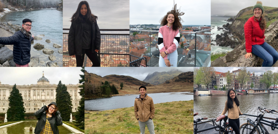 A collage of pictures of the seven students who are Study Abroad Ambassadors for the 2020-2021 year