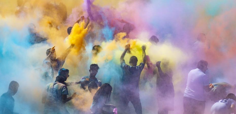 Students throw colored power at the 2019 CWRU Holi Festival
