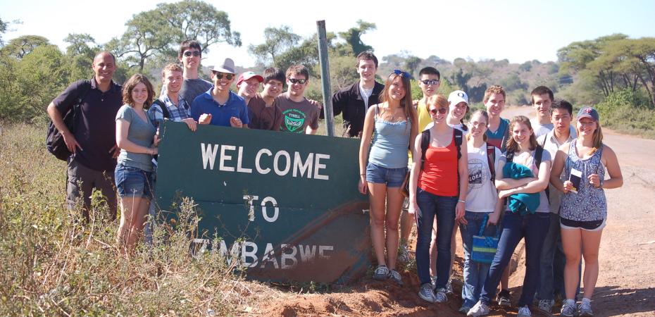 A group of CWRU students studying abroad in Zimbabwe