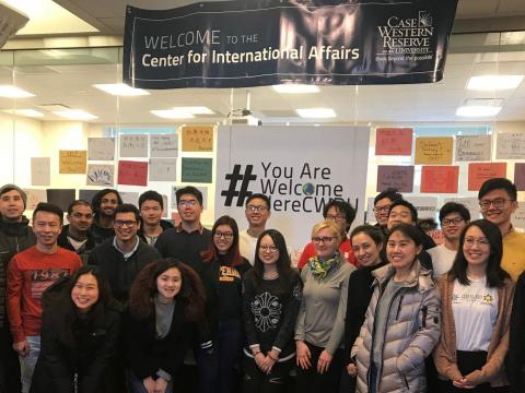 Students gather for a picture at the Spring 2018 Welcome Party