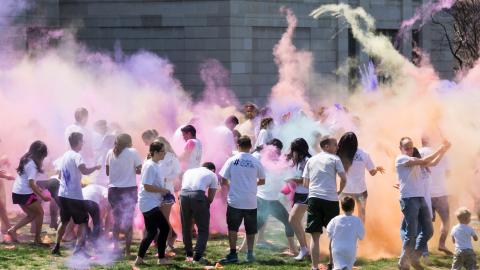 Students and community members celebrate Holi 2017