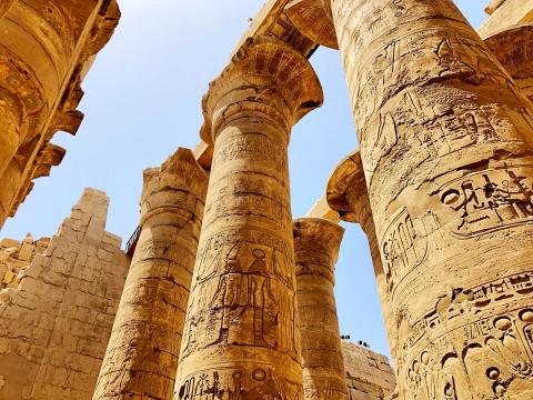 A picture of columns in the Temple of Karnak in Luxor, Egypt
