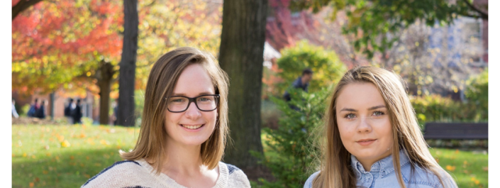 Photo of Ludmila Botnariuc and Grace Karabinus on campus