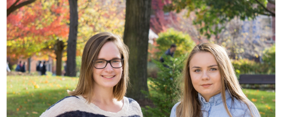 Photo of Ludmila Botnariuc and Grace Karabinus on campus