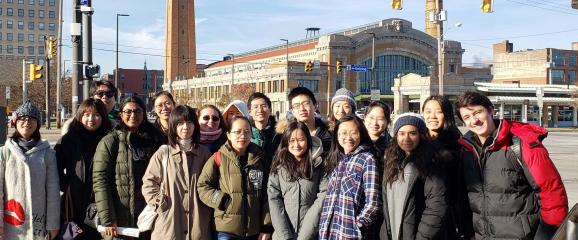 A group of CWRU students visit the West Side Market as part of the Center for International Affairs' Cleveland Bucket List
