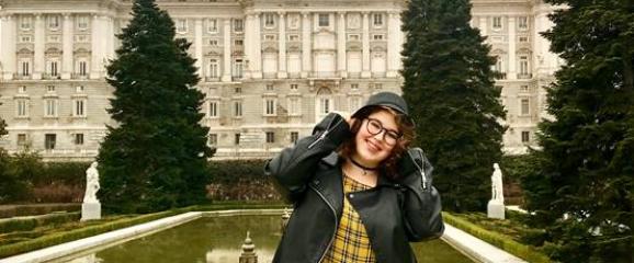 Hannah Allen stands outside a building during her study abroad
