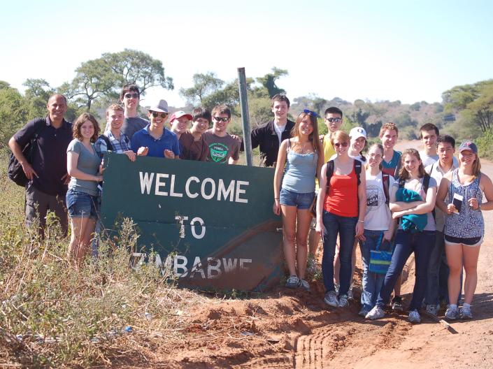 A group of CWRU students studying abroad in Zimbabwe