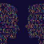 stock image, graphic depiction of two human faces made up of genes