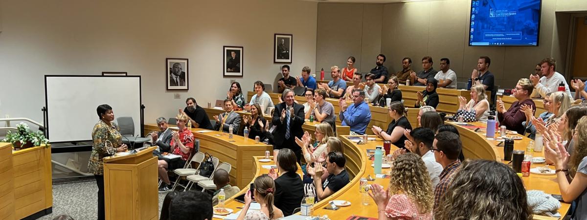 Photo of ICC Chief Prosecutor Fatou Bensouda speaking at CWRU School of Law.