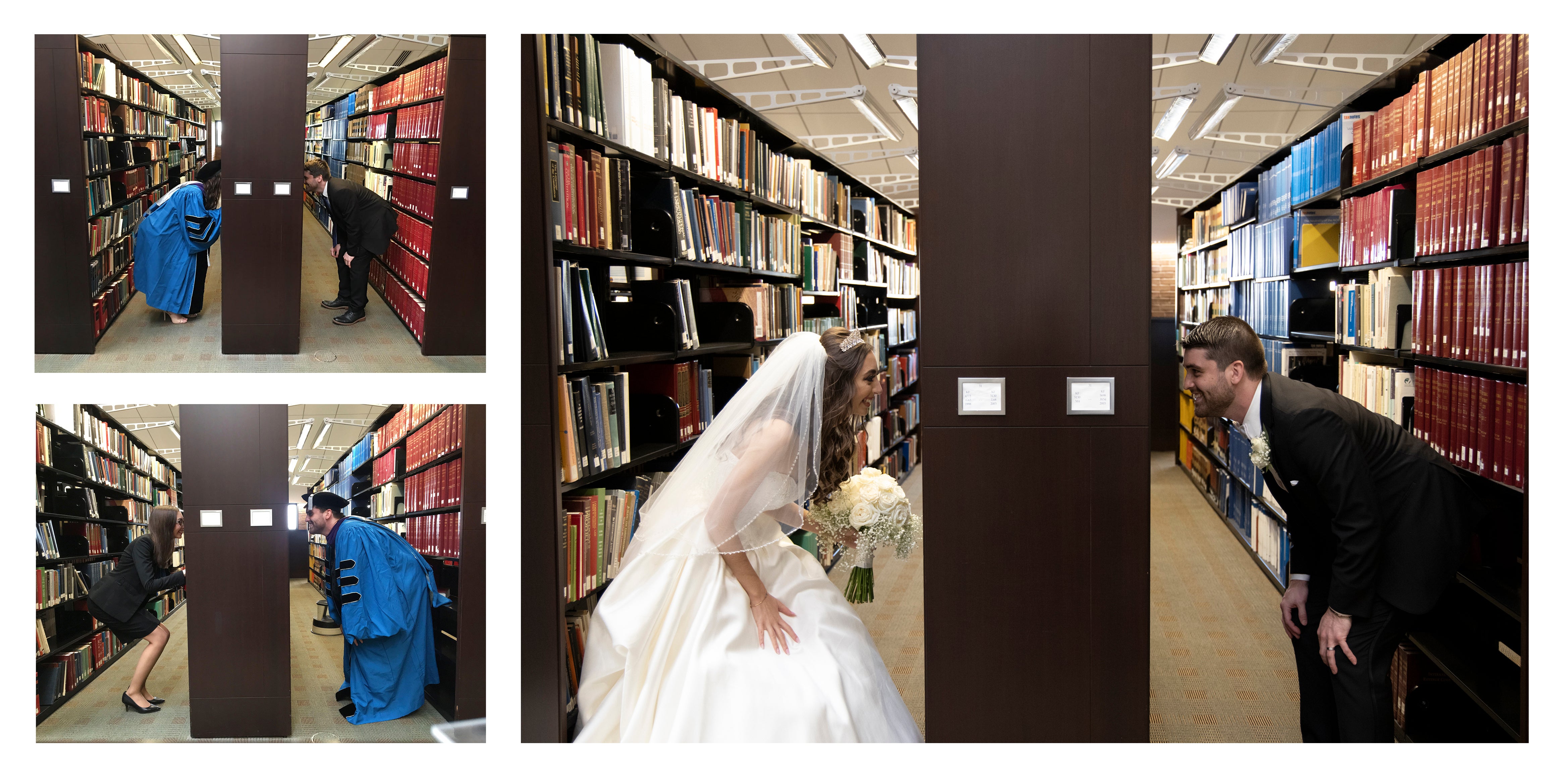 Nick and Stephanie's wedding library photo