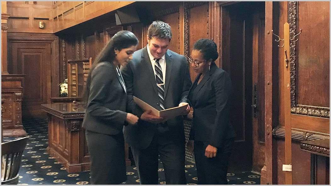 CWRU Law students talking together