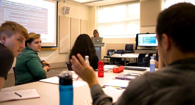 Professor Jessie Hill, Associate Dean for Academic Affairs and Judge Ben C. Green Professor of Law, teaching a class on reproductive rights to law students.