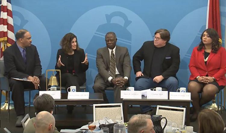 Law School's Co-Dean, Jessica Berg speaking at Cleveland City Club