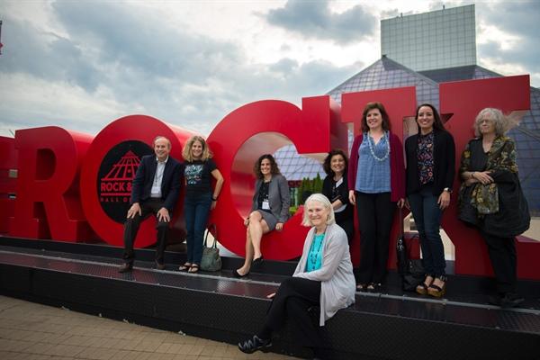 Photo of several Case Western Reserve University Law-Medicine Professors standing in front of the Rock and Roll Hall of Fame