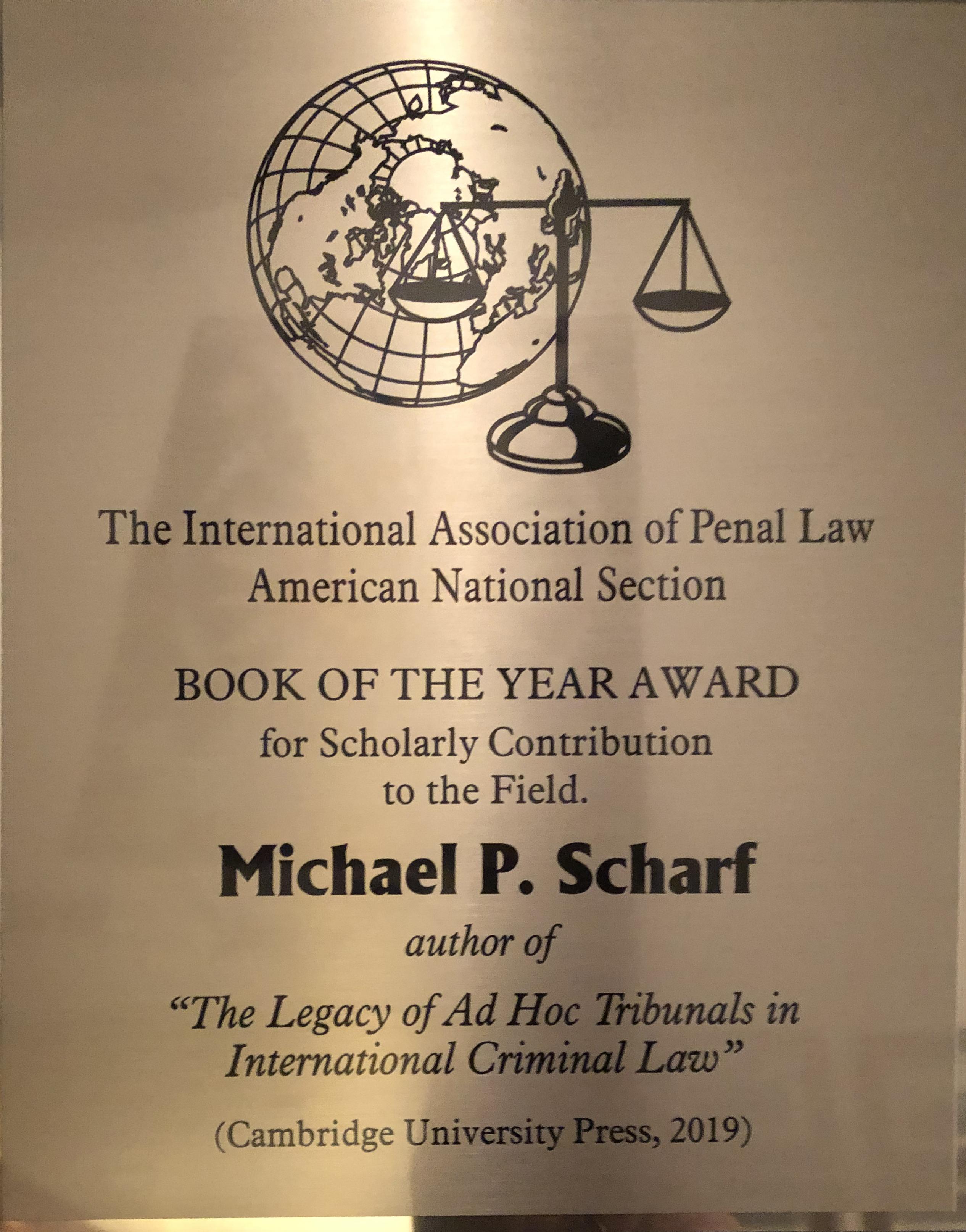 photo of the  Association Internationale de Droit Penal’s 2019 Book of the Year Award