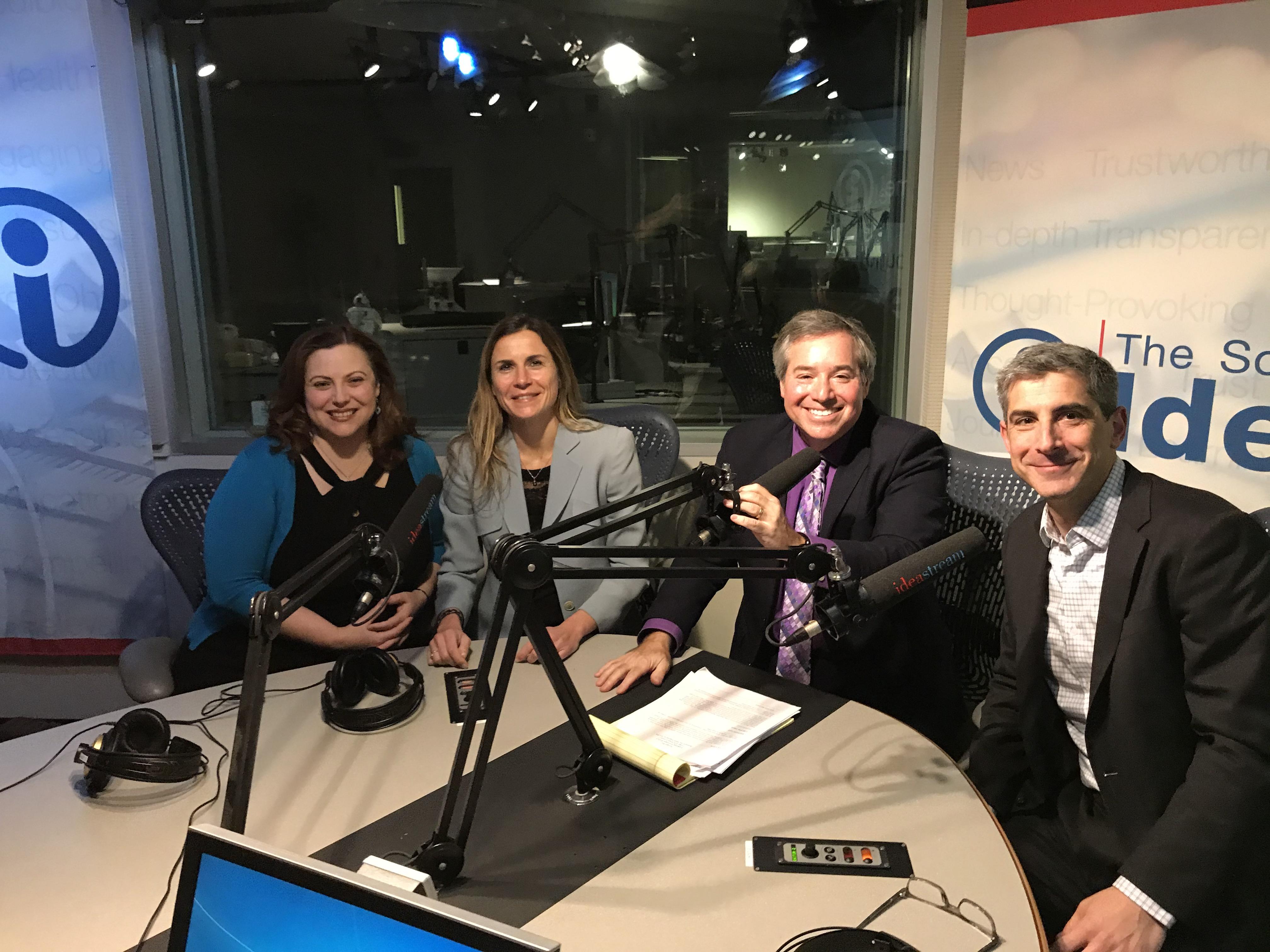 Photo of dean Scharf and guests during an episode of Talking Foreign P