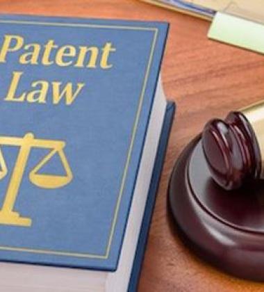 Image of gavel and patent law textbook