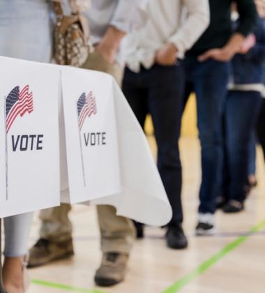 picture of people waiting to vote