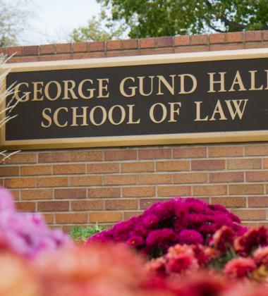 Sign reads George Gund Hall School of Law