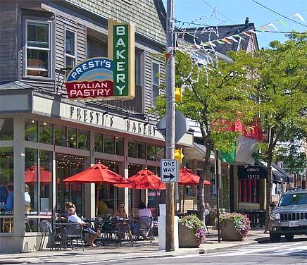 street view of little italy in cleveland ohio, with presti's italian pastry and bakery