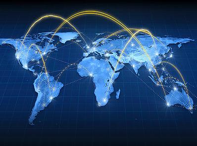 Map of the world with connections between countries