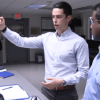 Photo of Felipe Gomez demonstrating his company's technology