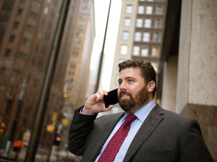 CWRU Law student talking on the phone