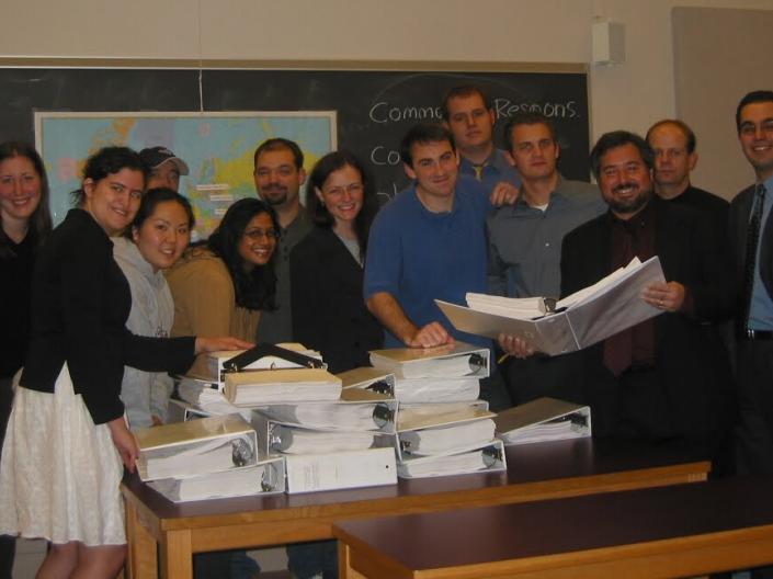 Photo of War Crimes students and memos (2002)