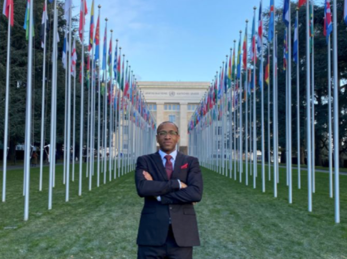 Ikenna Ezealah in front of the United Nations