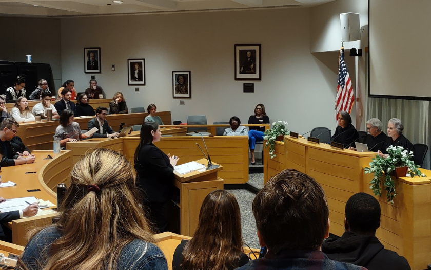 Students watch as attorneys argue in front of the 8th court of appeals at Case Western Reserve University 
