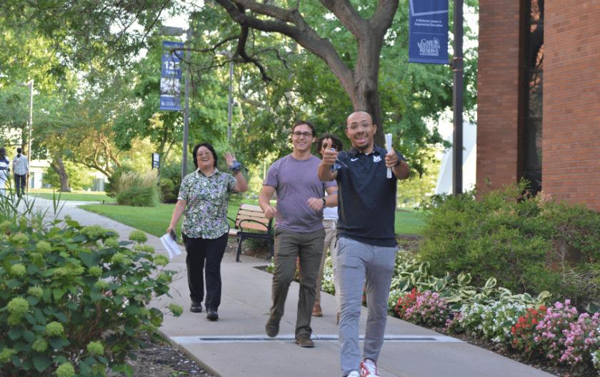 Students returning to the law school after the Scavenger Hunt