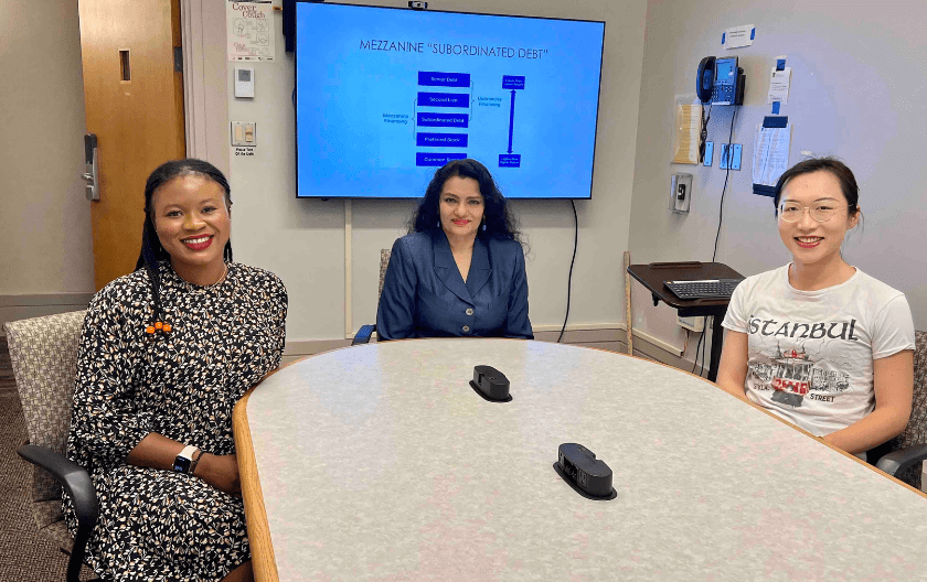 Professor Sarkar with International Development Law Lab students Emmanuella Naon & Yuqi Sun.