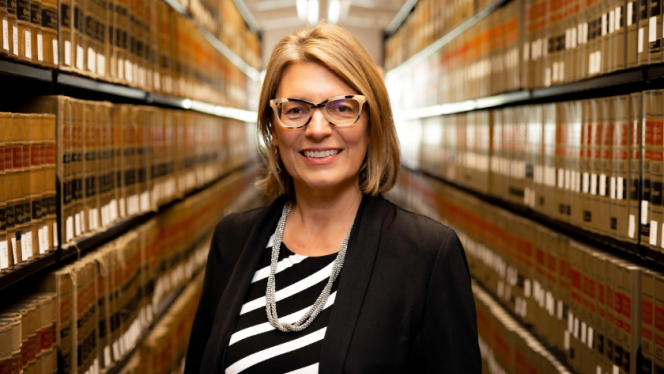 Jessie Hill in the law school library