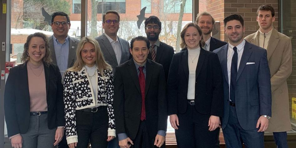 Spring 2023 Certified Legal Interns and First Amendment Clinic faculty. Pictured from left to right starting with the top row: Director Andy Geronimo, Dave Walters, Sharaar Jamil, Thad Cwiklinski, Taylor Mehalko, Senior Fellow Sara Coulter, Kennedy Dickson, Vincent Palumbo, Abigale Groseclose, Zach Tomi. 