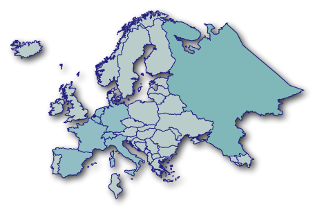 Blue map of the continent of Europe