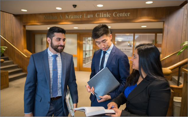 Students standing outside of the Milton A. Kramer Law Clinic Center