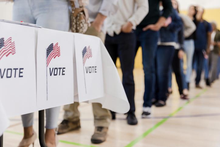 picture of people waiting to vote