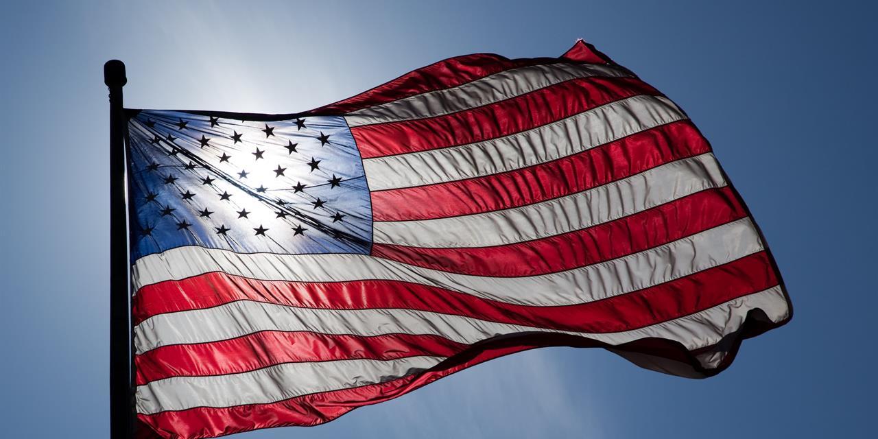 American flag blowing in the wind