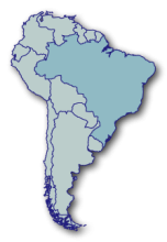 Map of South America in blue grey tones.