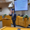 Eric Talley speaking in the Moot Courtroom