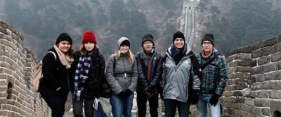 students standing on the Great Wall 