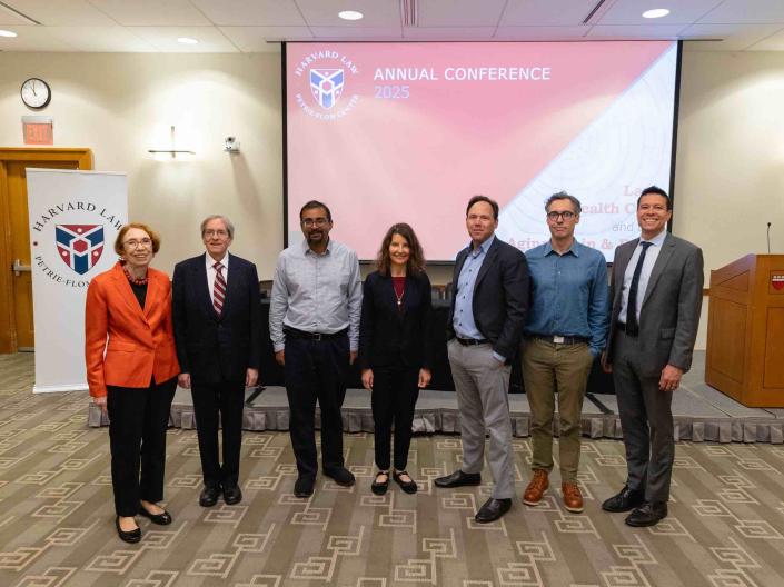 Sharona Hoffman (center) with assembled Harvard Law faculty members