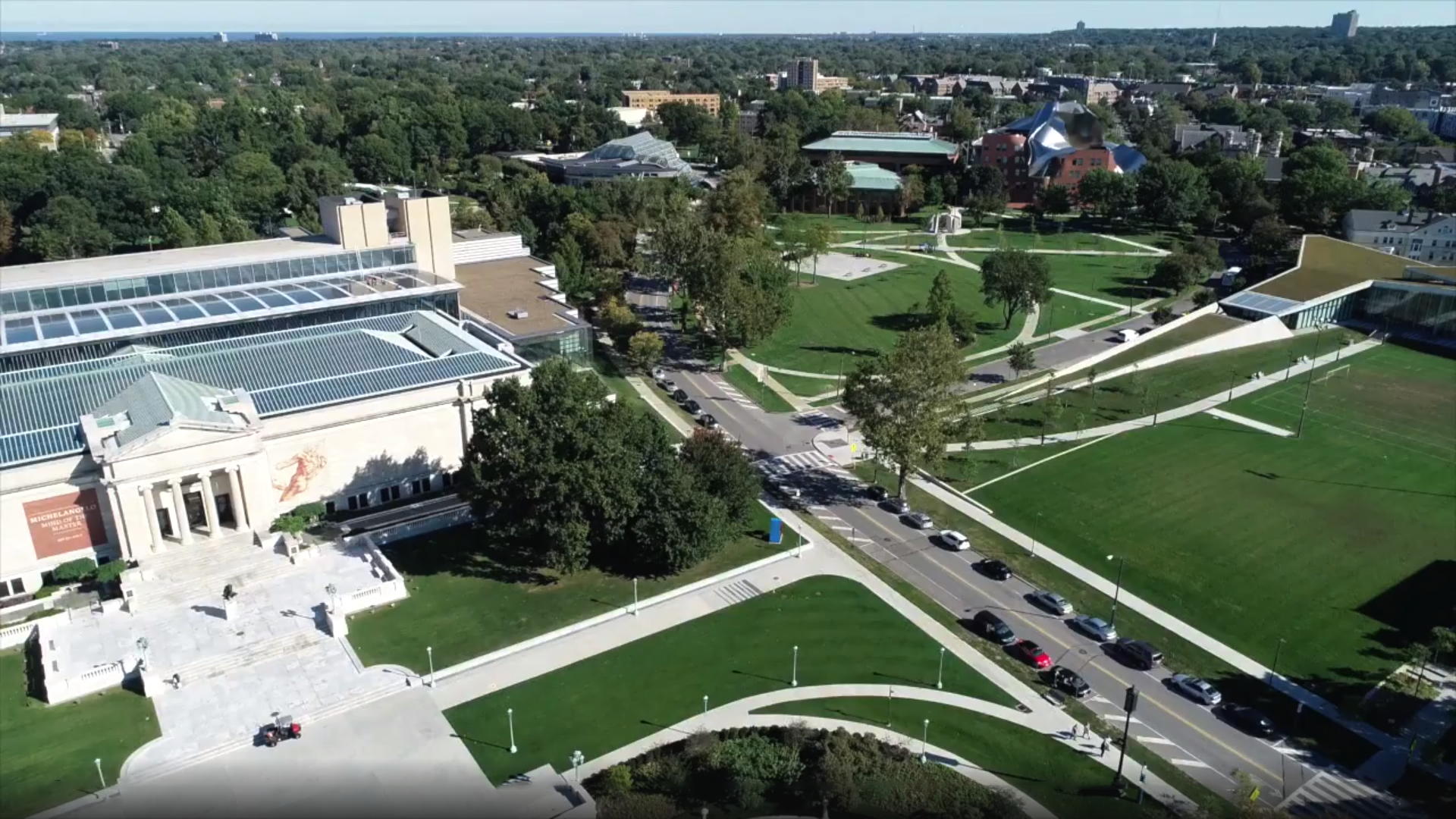 Flying towards the law school building