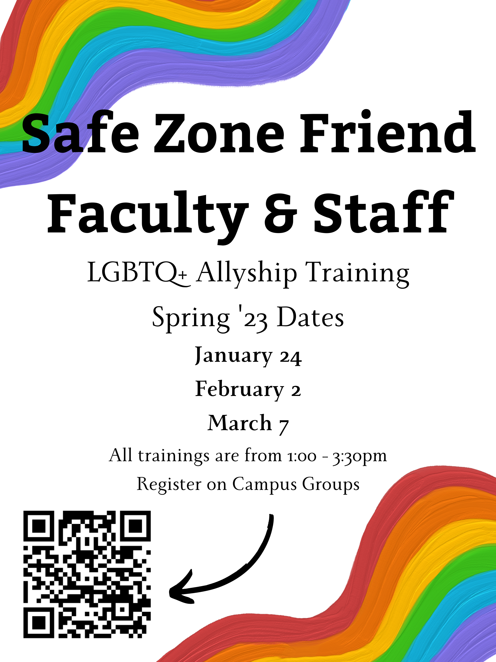 Safe Zone Friend: Faculty and Staff Spring '23 dates