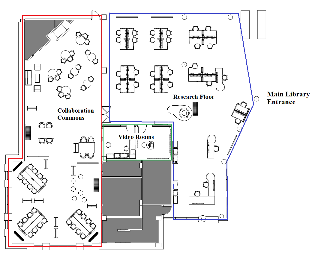 Plan of the Freedman Center showing layout and workstations.