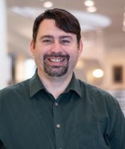 Brian Gray in the library atrium