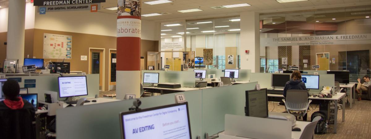 The Freedman Center for Digital Scholarship, showing many computer workstations for performing digital scholarship tasks.