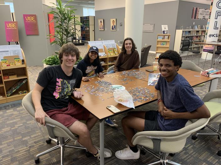 Students building a puzzle in the zen zone