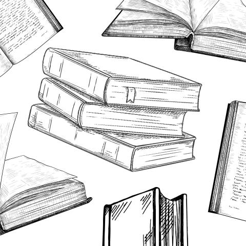 black and white images of books